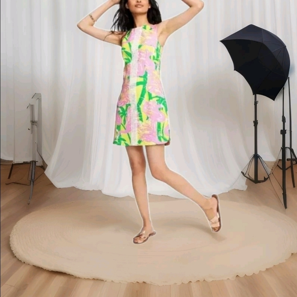 Lilly Pulitzer 20th Ann Floral Palm Tree Resort Party Dress Junior XL Women XXS